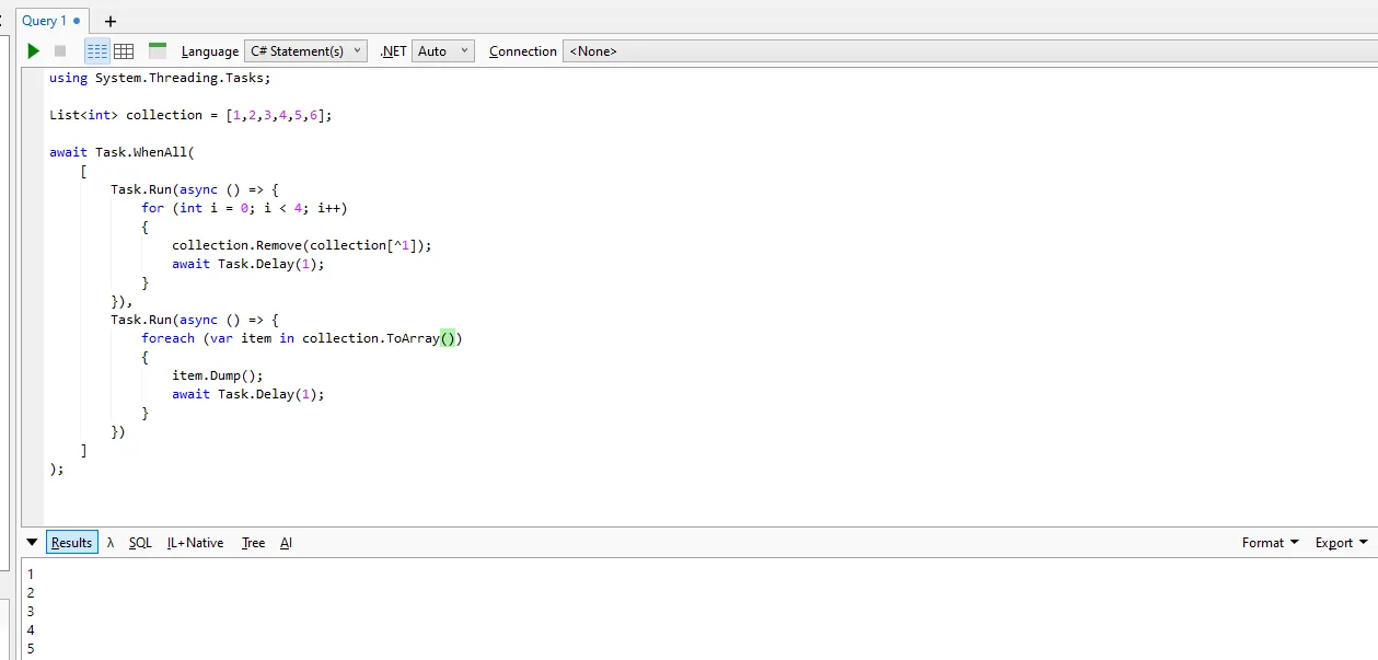 Linqpad shows us exception